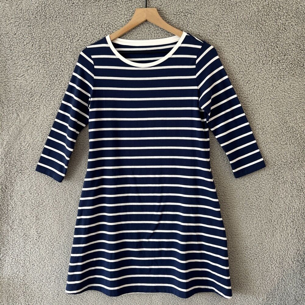 CAPE MADRAS Dress S Small Navy Blue White Striped Casual Nautical Preppy Shift